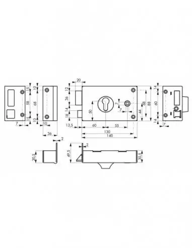 Serrure en applique pour porte d'entrée cp à fouillot 140 x 88 mm gauche Serrure en applique pour porte d'entrée cp à fouillot 140 x 88 mm gauche