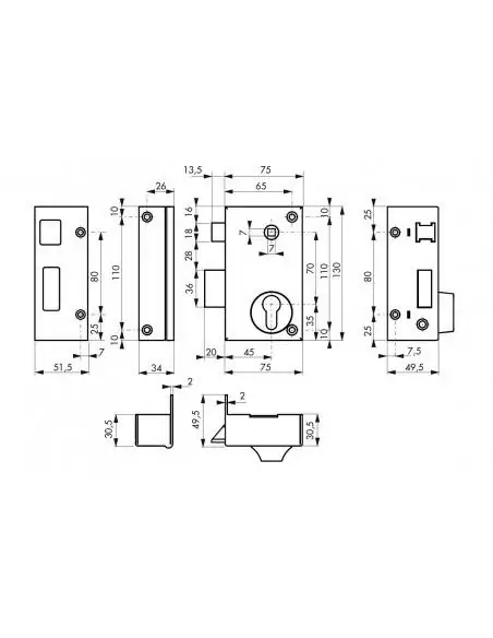 Serrure en applique pour porte d'entrée cp à fouillot 175 x 130 mm gauche