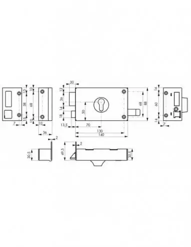 Serrure en applique pour porte d'entrée cp à tirage 140 x 88 mm gauche Serrure en applique pour porte d'entrée cp à tirage 140 x 88 mm gauche
