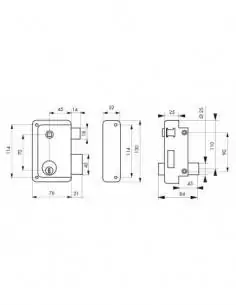Serrure en applique HG5 à fouillot, droite - Cylindre laiton 45mm, 76x130mm, 3 clés - THIRARD 2