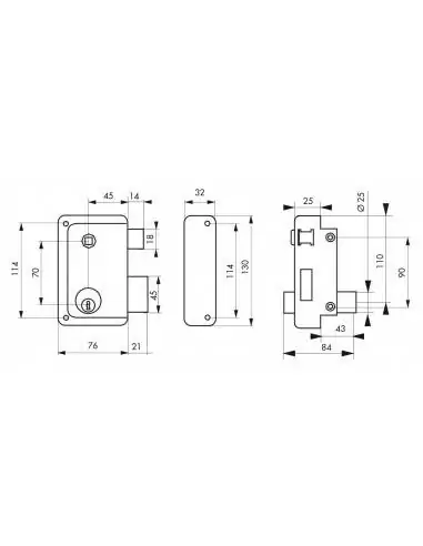Serrure en applique HG5 à fouillot, droite - Cylindre laiton 45mm, 76x130mm, 3 clés - THIRARD Serrure en applique HG5 à fouillot, droite - Cylindre laiton 45mm, 76x130mm, 3 clés - THIRARD