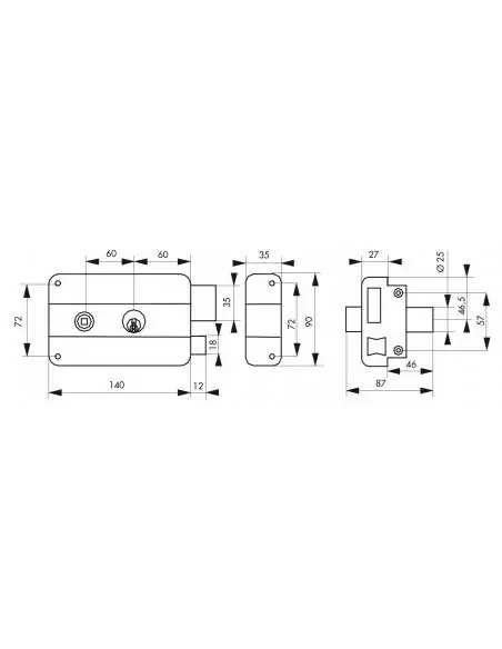 Serrure en applique pour porte d'entrée DC 45 mm HG5 à fouillot droite