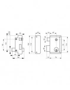 Serrure en applique HG5 à fouillot, gauche - Cylindre laiton 45mm, 76x130mm, 3 clés - THIRARD 2