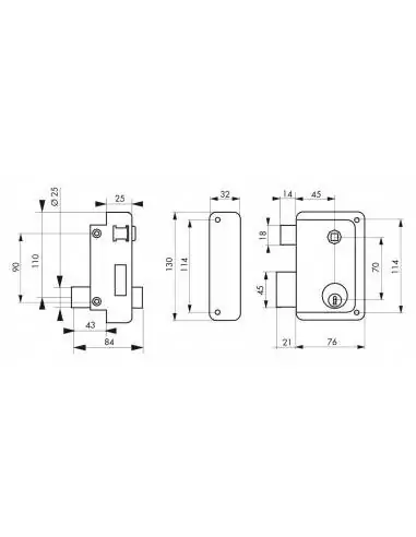 Serrure en applique HG5 à fouillot, gauche - Cylindre laiton 45mm, 76x130mm, 3 clés - THIRARD Serrure en applique HG5 à fouillot, gauche - Cylindre laiton 45mm, 76x130mm, 3 clés - THIRARD