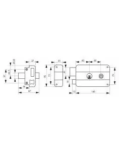 Serrure en applique HG5 à fouillot, gauche - Cylindre laiton 45mm, 140x90mm, 3 clés - THIRARD 2