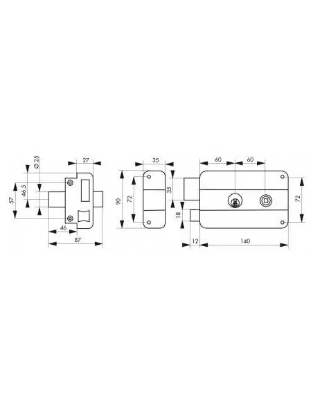 Serrure en applique pour porte d'entrée DC 45 mm HG5 à fouillot gauche