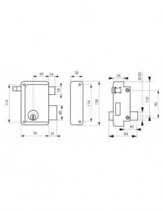 Serrure en applique HG5 à tirage, droite - Cylindre laiton 45mm, 76x130mm, 3 clés - THIRARD 2