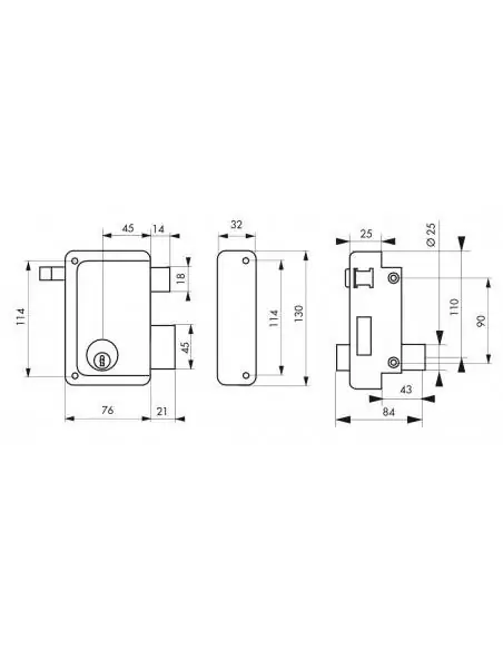 Serrure en applique pour porte d'entrée DC 45 mm HG5 à tirage droite