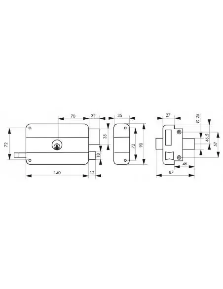 Serrure en applique pour porte d'entrée DC 45 mm HG5 à tirage droite