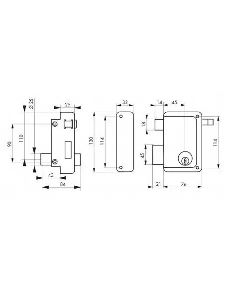 Serrure en applique pour porte d'entrée DC 45 mm HG5 à tirage gauche