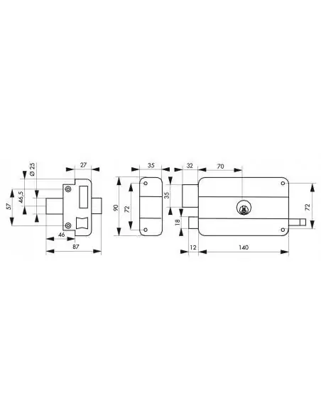 Serrure en applique pour porte d'entrée DC 45 mm HG5 à tirage gauche