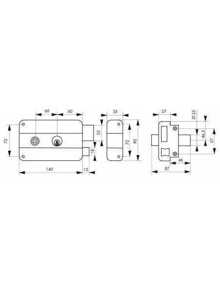 Serrure en applique pour porte d'entrée DC 45 mm TRANSIT2 à fouillot droite