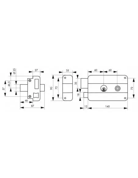 Serrure en applique pour porte d'entrée DC 45 mm TRANSIT2 à fouillot gauche