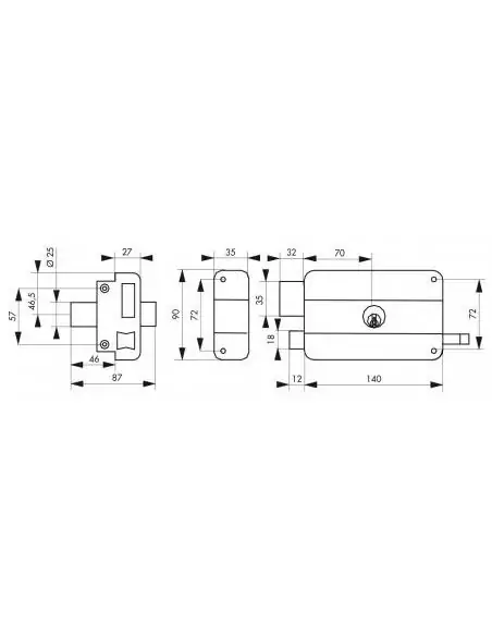 Serrure en applique pour porte d'entrée DC 45 mm TRANSIT2 à tirage gauche