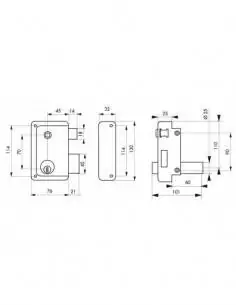 Serrure en applique HG5 à fouillot, droite - Cylindre laiton 60mm, 76x130mm, 3 clés - THIRARD 2