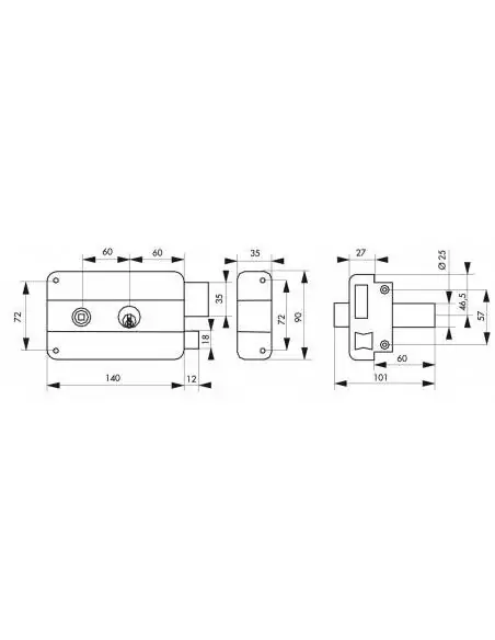 Serrure en applique pour porte d'entrée DC 60 mm HG5 à fouillot droite