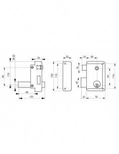 Serrure en applique HG5 à fouillot, gauche - Cylindre laiton 60mm, 76x130mm, 3 clés - THIRARD 2