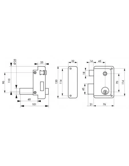 Serrure en applique pour porte d'entrée DC 60 mm HG5 à fouillot gauche