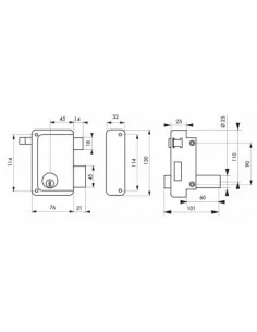 Serrure en applique HG5 à tirage, droite - Cylindre laiton 60mm, 76x130mm, 3 clés - THIRARD 2