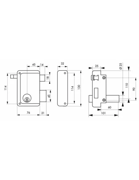 Serrure en applique pour porte d'entrée DC 60 mm HG5 à tirage droite