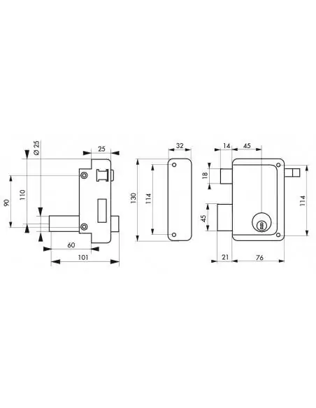 Serrure en applique pour porte d'entrée DC 60 mm HG5 à tirage gauche