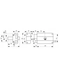 Serrure en applique HG5 à tirage, gauche - Cylindre laiton 60mm, 140x90mm, 3 clés - THIRARD 2