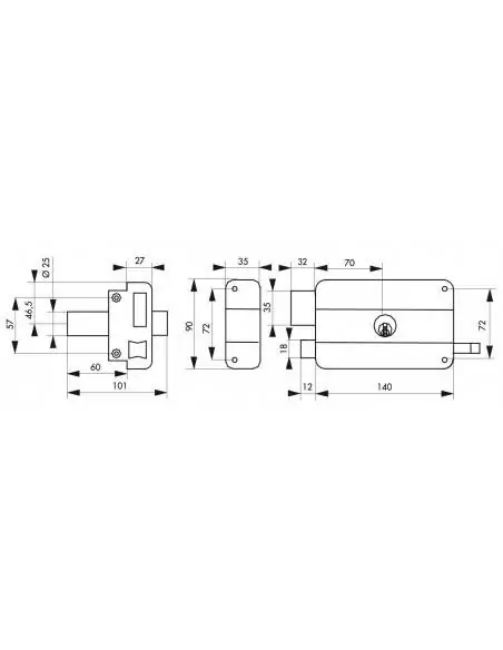 Serrure en applique pour porte d'entrée DC 60 mm HG5 à tirage gauche