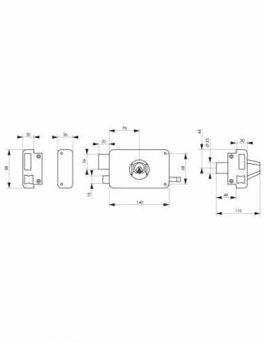 Serrure à DC à tirage 140 x 88 mm gauche Serrure à DC à tirage 140 x 88 mm gauche