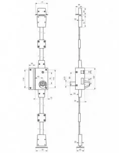 Serrure en applique pour porte d'entrée bronze CR 23 6 goup. à fouillot 75 x 130 mm gauche 4 clés 2