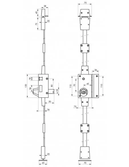 Serrure en applique pour porte d'entrée bronze CR TRANSIT 2 à fouillot 75 x 130 mm droite 4 clés