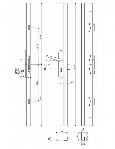 Serrure en applique pour porte d'entrée CP ADRIATIC réversible pour porte haut. 2040 mm maxi, blanc 4 clés