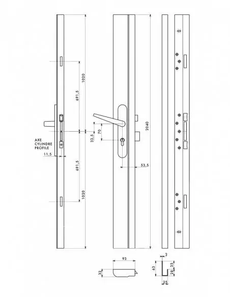 Serrure en applique pour porte d'entrée CP ADRIATIC réversible pour porte haut. 2040 mm maxi, blanc 4 clés