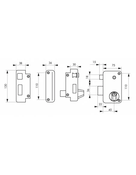 Serrure DC à fouillot 75 x 130 mm gauche