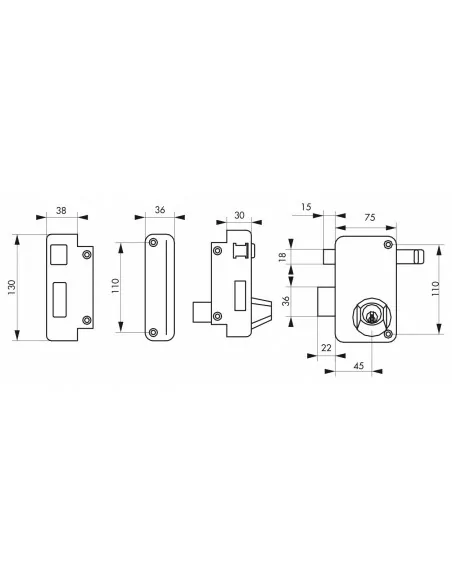 Serrure DC à tirage 75 x 130 mm gauche