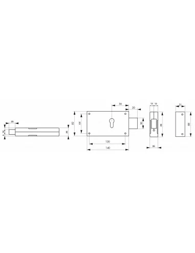 Boîtier cp 140 x 80 mm avec gâche Boîtier cp 140 x 80 mm avec gâche