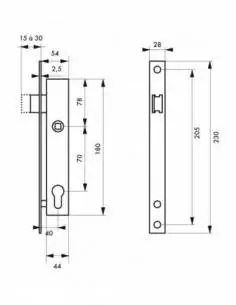 Serrure encastrable pour portail pour cylindre profilé axe 40 mm 2