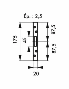 Jeu de gâches plates 20 mm bouts carrés (3 pênes rectangulaires) 2