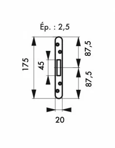 Jeu de gâches plates 20 mm bouts ronds (3 pênes rectangulaires) 2