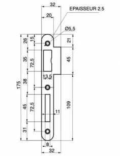 Gâche acier pour serrure norme nf à pêne dormant â½ tour 2