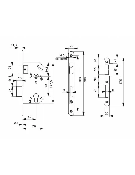 Serrure encastrable pour porte d'entrée monomax nf têtère inox