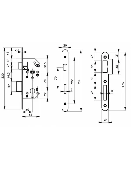 Serrure encastrable pour porte d'entrée monomax nf têtère acier laitonné