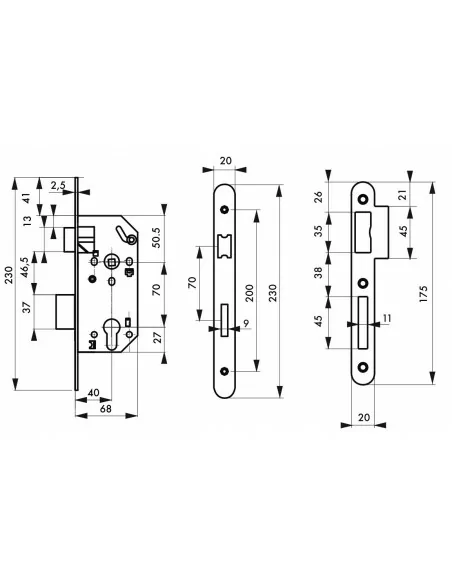 Boîtier monomax nf axe 40 à cylindre v/br tétère inox sans gâche