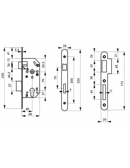 Serrure encastrable pour porte d'entrée monomax nf têtère inox