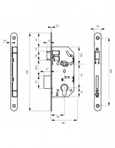 Serrure encastrable pour porte d'entrée monomax têtère affleurante droite Serrure encastrable pour porte d'entrée monomax têtère affleurante droite