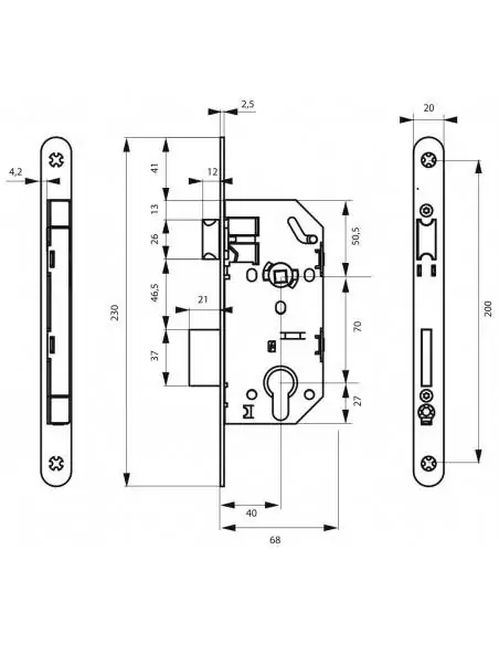 Serrure encastrable pour porte d'entrée monomax têtère affleurante gauche