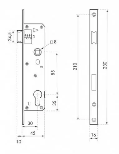 Serrure encastrable pour porte d'entrée a30 ea85mm t16 Serrure encastrable pour porte d'entrée a30 ea85mm t16