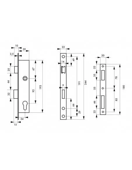 Serrure encastrable pour porte d'entrée axe 24 l 39