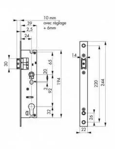 Serrure encastrable pour porte d'entrée bec de cane axe 24 l 39 2