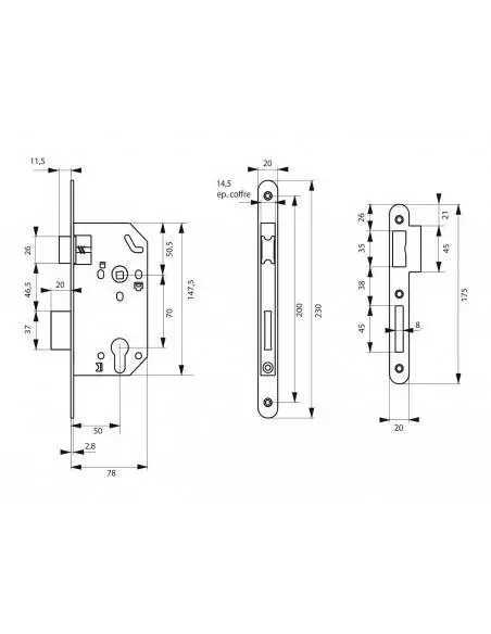 Serrure encastrable pour porte d'entrée unimax ce nf qc têtère laitonnée v/br