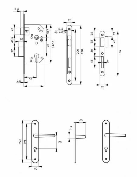 Garniture monomax axe 50 à cylindre 3 clés v/br + ensemble diane